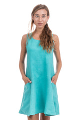 Amalie Aqua Linen Dress