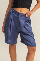 Hazel Blues® | HYFVE High-Waist Pleated Satin Shorts