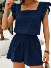 Hazel Blues® | Textured Square Neck Top and Shirred High Waist Shorts Set