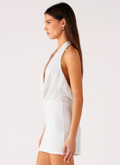 Back Cut Out Beaded Sequins Mini Dress Ivory