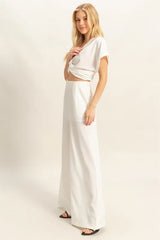 Hazel Blues® | HYFVE Twisted Front Short Sleeve Top and Wide Leg Pants Set