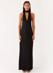 Alicia Satin Halter Maxi Dress Black