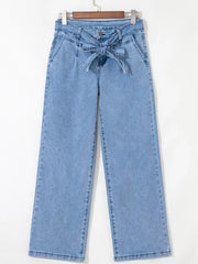 Hazel Blues® | High Waisted Wide Leg Belted Jeans