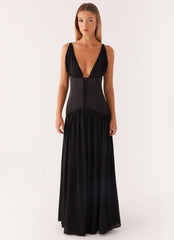 Dafina Satin Maxi Dress Black
