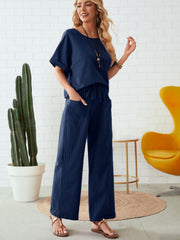 Hazel Blues® | Round Neck Half Sleeve Top and Pocketed Pants Set