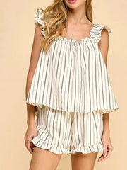 Hazel Blues® | Ruffled Striped Tank and Shorts Set