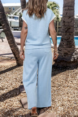 Hazel Blues® | Textured Contrast Edge Top and High Waist Pants Set