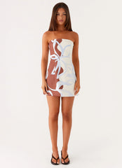 Denby Strapless Mini Dress Bloom Wave Print