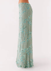 Corinna Low Rise Sequin Maxi Skirt Mint