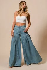 Hazel Blues® | BiBi Pleated Detail Wide Jeans