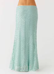 Amoura Sequin Low Rise Maxi Skirt Mint Sage