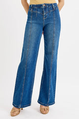Hazel Blues® | RISEN Seam Detail Wide Leg Jeans