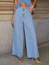 Hazel Blues® | Button Decor High Rise Wide Leg Jeans