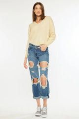 Hazel Blues® | Kancan Distressed Mid Rise True Boyfriend Jeans
