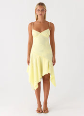 Aysha Beaded Flower Midi Dress Yellow