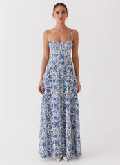 Angelina Linen Maxi Dress Blue Paisley