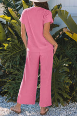 Hazel Blues® | Corded Knit Short Sleeve T-Shirt and Wide Leg Pants Set