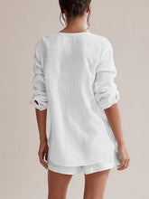 Hazel Blues® | Notched Long Sleeve Top and Shorts Set