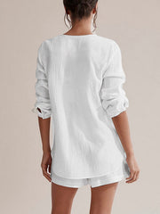 Hazel Blues® | Notched Long Sleeve Top and Shorts Set
