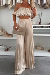 Hazel Blues® | Off-Shoulder Top and Pleated Pants Set