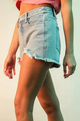 Hazel Blues® | VERY J Raw Hem Pocketed Contrast Washed Denim Shorts