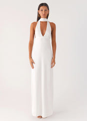 Alicia Satin Halter Maxi Dress White