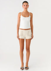 Candela Suede Low Rise Mini Shorts Ivory