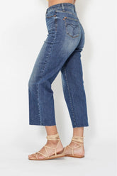 Hazel Blues® | Judy Blue High Waist Back Pocket Embroidery Crop Wide Jeans