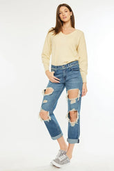Hazel Blues® | Kancan Distressed Mid Rise True Boyfriend Jeans