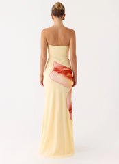 Ashwin Strapless Beaded Maxi Dress Sunpetal Print
