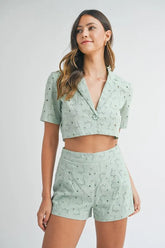 Hazel Blues® | MABLE Eyelet Short Sleeve Crop Top and Shorts Set