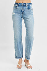 Hazel Blues® | RISEN High Rise Ankle Boyfriend Distressed Jeans