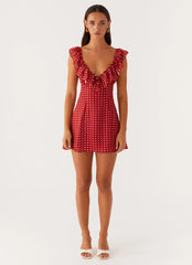 Adrina Ruffle Mini Dress Red Polka Dot