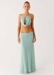 Amoura Sequin Low Rise Maxi Skirt Mint Sage