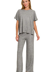 Hazel Blues® | Zenana Soft Melange Short Sleeve Tee & Long Pants Set