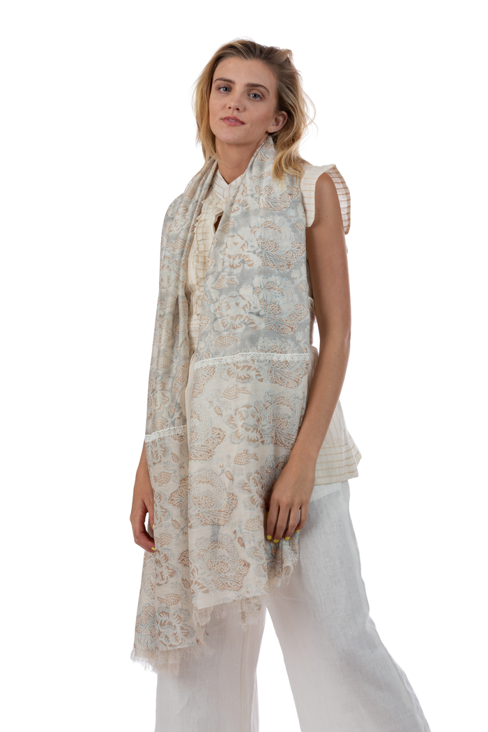 Cabbage Rose Silk Cotton Scarf