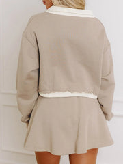 Hazel Blues® | Contrast Collared Neck Top and Drawstring Mini Skirt Set