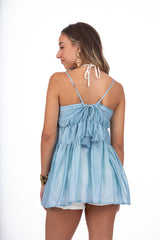 Camilla Blue Silk Cotton Top