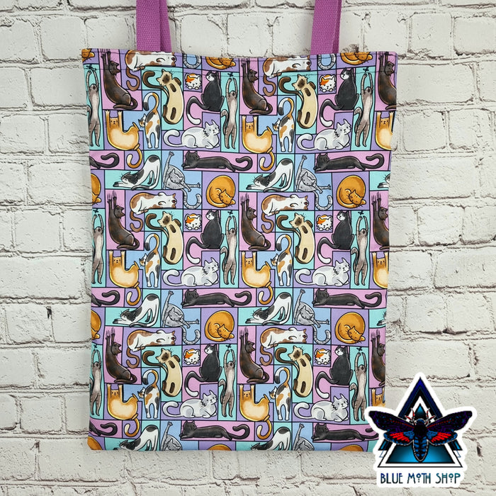 Cat Tetris strong large canvas tote bag