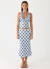 Ask You Twice Top Blue Mocha Dot