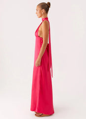 Alicia Satin Halter Maxi Dress Fuchsia
