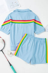 Hazel Blues® | Rainbow Collared Short Sleeve Top and Shorts Set