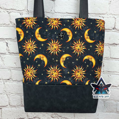 Celestial Sun Moon Tote Bag with Zip