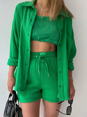 Hazel Blues® | Textured Button Up Shirt and Shorts Set