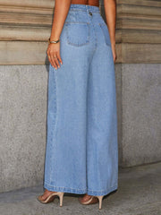 Hazel Blues® | Button Decor High Rise Wide Leg Jeans