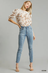 Hazel Blues® | Umgee 5-Pockets Distressed Detail Stretch Denim Skinny Jeans with Unfinished Hem