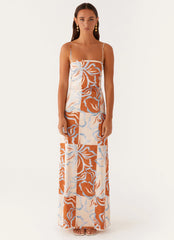 Aster Bloom Maxi Dress Orange Blue Floral