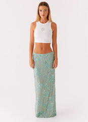 Corinna Low Rise Sequin Maxi Skirt Mint