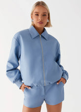 Aspen Oversized Bomber Jacket Blue