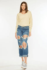 Hazel Blues® | Kancan Distressed Mid Rise True Boyfriend Jeans